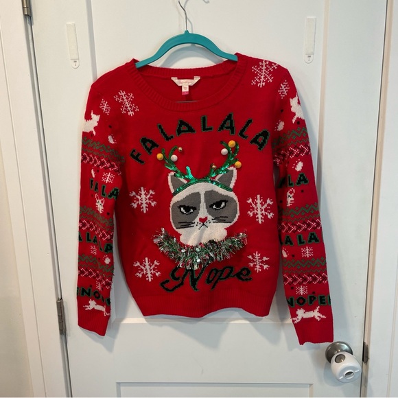 Ugly Christmas Sweater No Boundaries Juniors Medium Grumpy Cat Fa La La La Nope - Picture 1 of 6